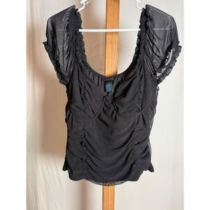 Rue21 Rue+ Black Sleeveless Mesh Top Plus Size 1X Gathered Neckline Stretch‎